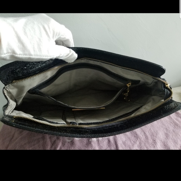 Vintage Y2K Black Patent Leather Clutch Goldenbleu Tiffany Oversized Zippered - Picture 6 of 12